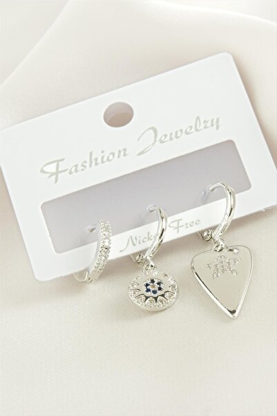 ZERO LAND Nrzsnt 3 Pieces Heart Zircon Stone (235550) Earrings-Silver Color