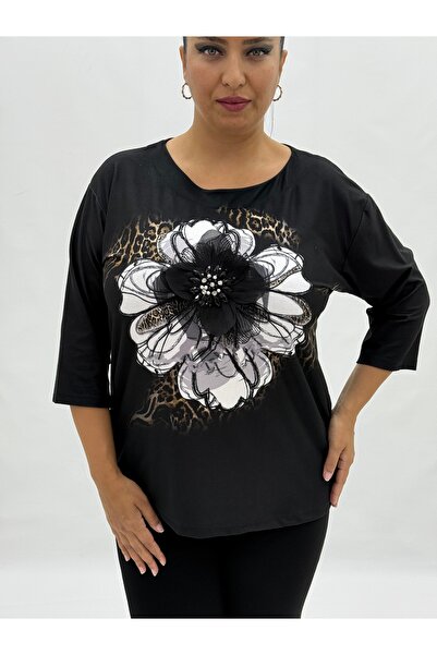 lavelina Plus Size Floral Bow Capri Sleeve Cotton Winter Women's Blouse