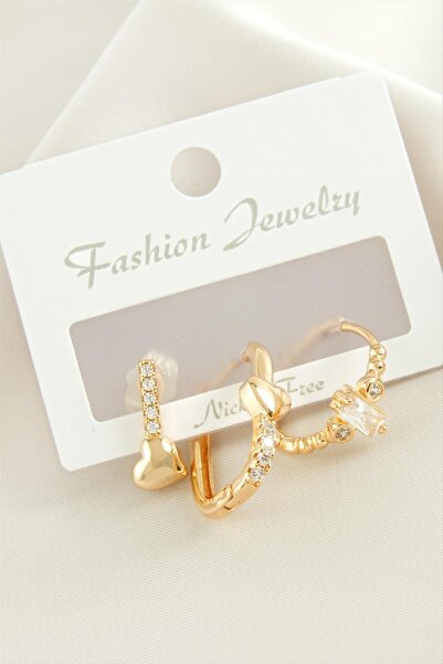 ZERO LAND Nrzsnt 3 Pieces Heart Zircon Stone (235556) Earrings-Silver Color