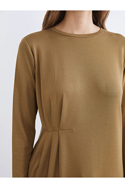 LC Waikiki Lcwaikiki Basic Khaki Crew Neck Drawstring Women's Tunic