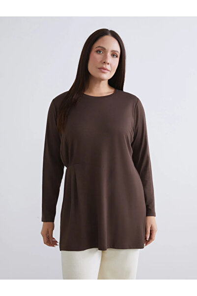 LC Waikiki Lcwaikiki Basic Brown Crew Neck Drawstring Women's Tunic
