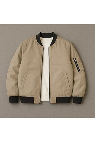 pepule Premium Beige Oversized Bomber Jacket