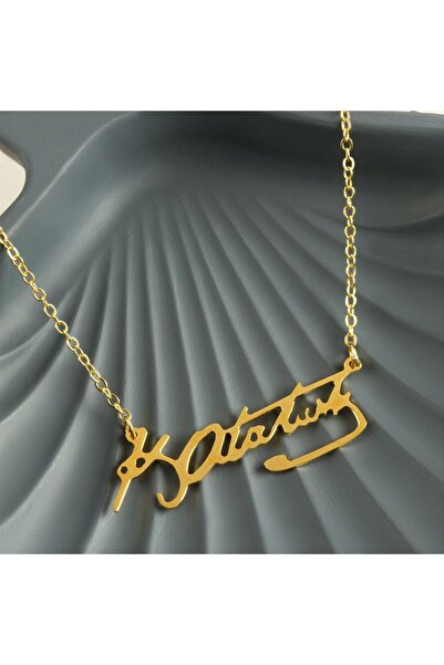 ZERO LAND قلادة NRZSNT مصورة بتوقيع مصطفى كمال أتاتورك (170534) - أصفر