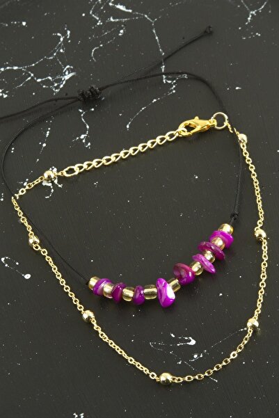 ZERO LAND Nrzsnt 2 Pieces Broken Natural Stone (05543) Chain Anklet-Pink