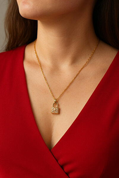 Mivra قلادة نسائية من الفولاذ على شكل قفل