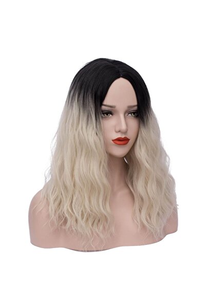 OEM Blonde Ombre Cosplay Wig Set for Women, Medium Hair Style, Ideal for Carnival and Halloween