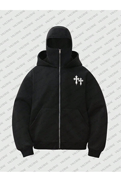 valeriae Φούτερ Unisex New Current Masked Double Layer Balaklava με κουκούλα oversized Cross με τύπωμα