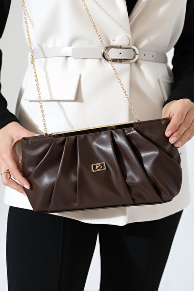 Encool Women's Brown Chain Strap Portfolio Evening Bag – Stylish Shoulder Bag for Nights and Events