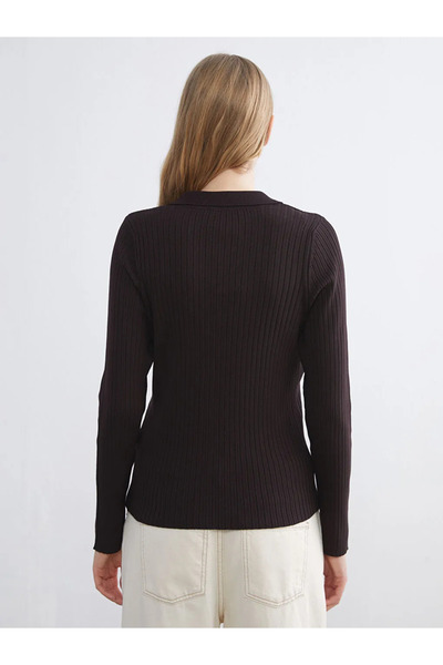 LC Waikiki Lcwaikiki Classic Brown Polo Neck Women's Knitwear Cardigan