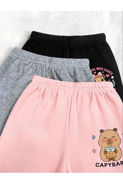 No Plan Girls' 3-Piece Cappybara Printed Tracksuit Bottoms