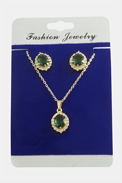 ZERO LAND طقم حجر الزركون البيضاوي من NRZSNT (05234) قلادة-لون فضي