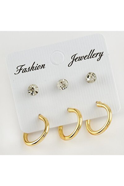 ZERO LAND Nrzsnt 6 Pcs Stone Hoop Earrings 1.5 (05720) Cm-Silver Color