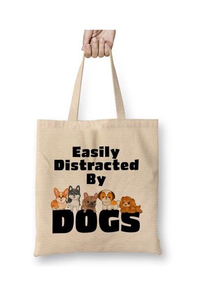 Toyaso Easily Distracted by Dogs Puppy Lover Dog White Tote Bag Long Handle Shopping Bag