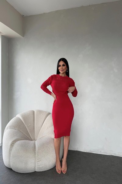 LİLA İSTANBUL Crew Neck Double Knit Red Set