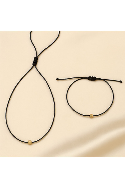 Femenino Ayarlanabilir Gold Dorika Siyah İp Kolye Choker ve Bileklik Takımı