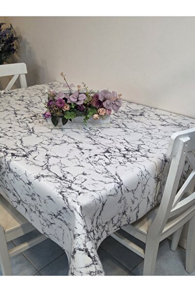 Başak Ev Tekstili Soft Textured Thick Pvc Tablecloth – Marble Pattern, Easy to Clean, Non-Slip & Wipeable