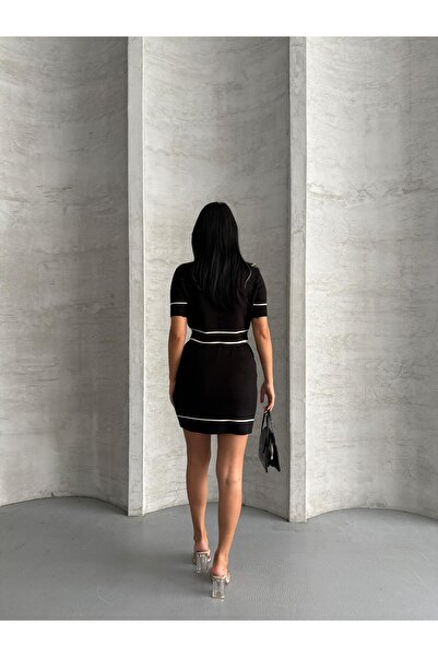 Lovely butik Vintage Inspired Gold Buttoned Polo Neck Knitted Double Suit