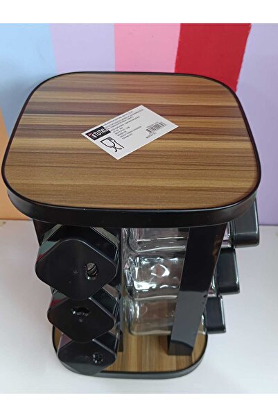 DEKOR ZÜCCACİYE HOME 12-Piece Black Rotating Stand and Glass Spice Set with Lid