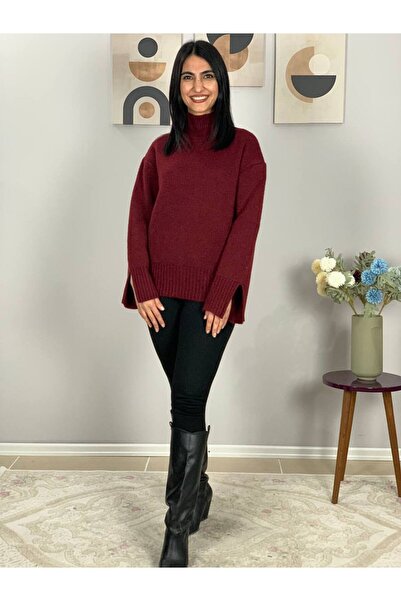 YusGos Women's Pinterest Model Sleeve Slit Turtleneck Knitwear Sweater