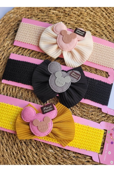 LO ADORO 3 bucăți de bentite pentru fete, model de fundă de iepure, potrivite pentru bebeluși fără păr, cu vârsta cuprinsă între 0-12 ani, flexibile