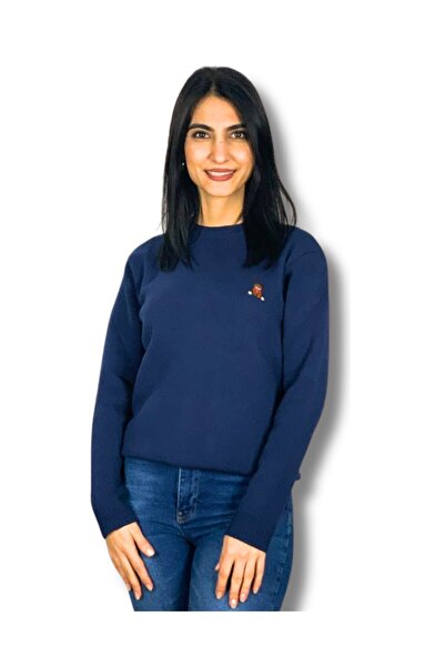 YusGos Women's Teddy Bear Embroidered Cream Knitwear Sweater