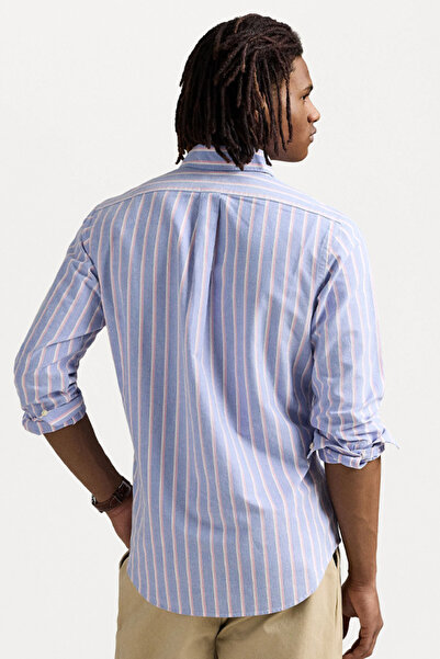 Tommy Hilfiger Men Blue Striped Regular Fit Cotton Shirt