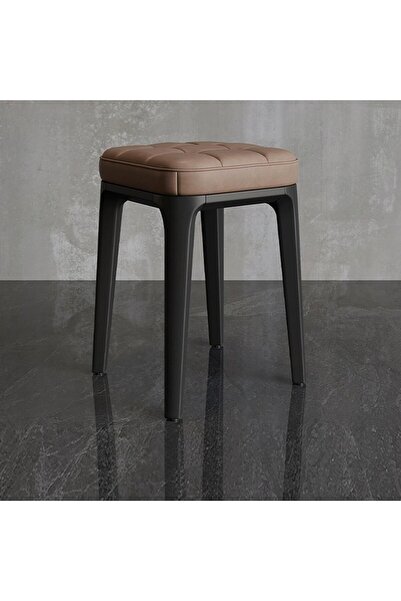 Kardett Brown stool with square cushion made of -leather, modern design - kitchen or table chair