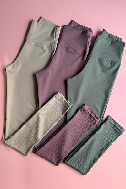 VicTroy Form Class 3 |   Women's High Waist Cream, Dusty Rose and Green Long, Shaping / Sculpting Ribbed Knit Leggings