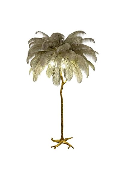 Kardett Floor lamp with Ostrich feathers, 120cm, vertical, Grey, Gold Leg, 3 E14 Bulbs