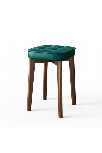 Kardett Scaun din lemn verde, pernă moale din piele cu pătrate, 31x31x48 cm