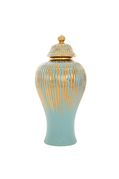 Iliadis Alexandros Turquoise Gold ceramic vase with lid 41 cm