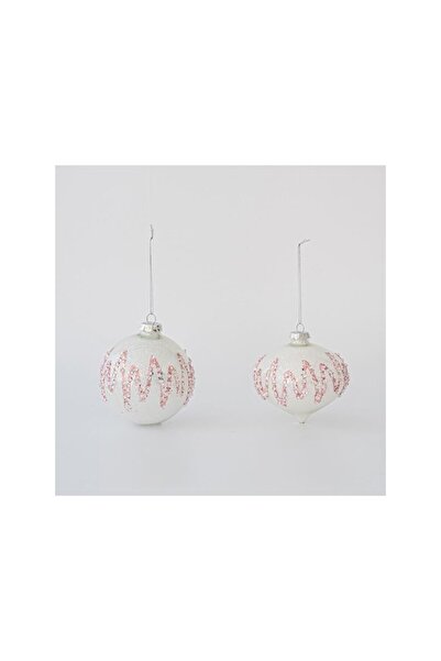 Romantic Home Set 4 globuri din sticla White with Glitter 10 cm