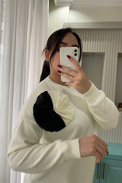 Auroveen Oversized Shoulder Bow Detail Soft Knitwear Sweater Av2478
