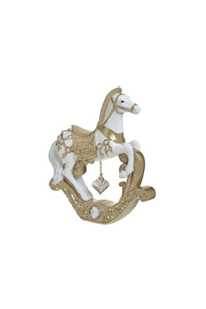 inart Rocking Horse White Golden din rasina 23 cm x 28 cm