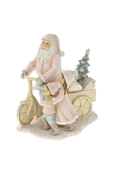 Iliadis Alexandros Figurină din rasină Moș Crăciun cu copii roz auriu 15 cm x...