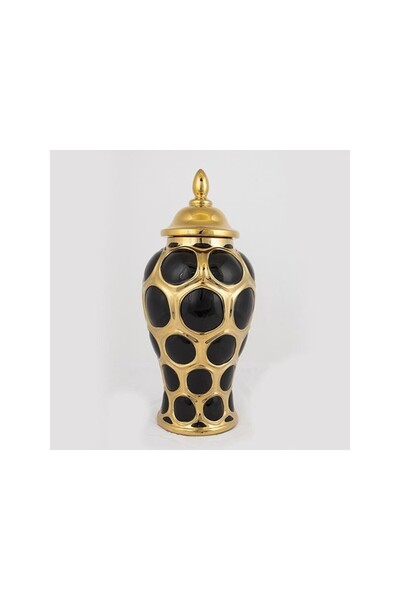 Romantic Home Black Gold ceramic vase with lid 40 cm