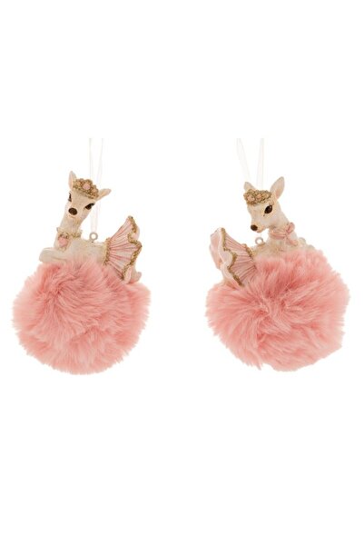 Iliadis Alexandros Set 2 ornamente brad din rasina Deer cu puf 6 cm x 11 cm