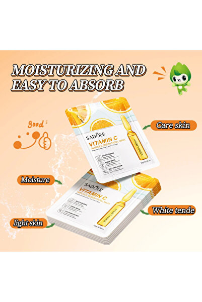 SADOER Set De 5 Masti Faciale Tip Servetel Hidratante Cu Vitamina C, Sadoer, 25ml
