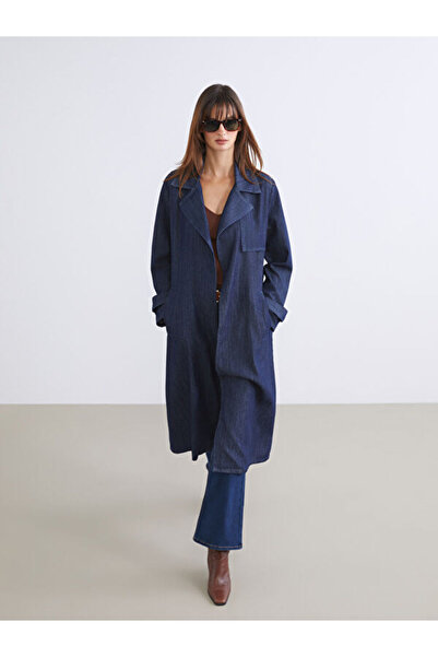 LC Waikiki Jacket Collar Women's Jean Trench Coat