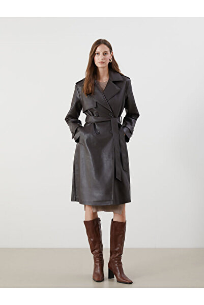 LC Waikiki Jacket Collar Women's Leather Look Trench Coat