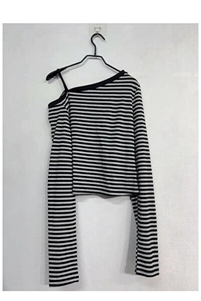 Köstebek Μαύρη γκρι ριγέ μπλούζα με λαιμόκοψη με λουράκια