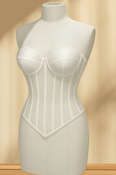 MODA مشد شفاف بلون الكريم مع أربطة - مقاس جاهز