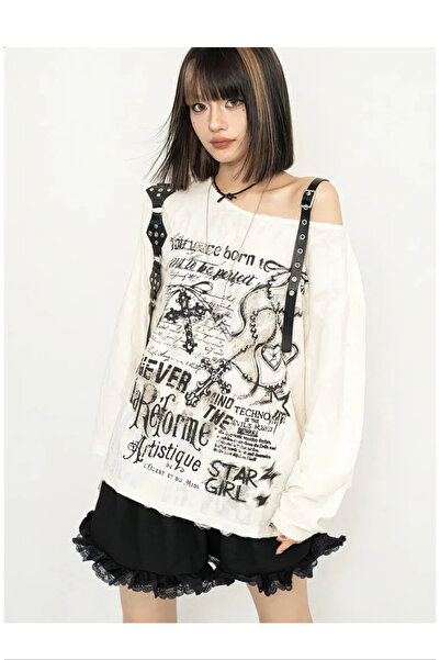 Köstebek Never Mind Belted Strap Neckline Gothic Blouse