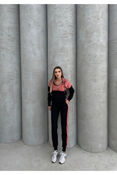 ANATOLIATEKSTILE Women's tracksuit with colorful inserts – Hooded and sports pants