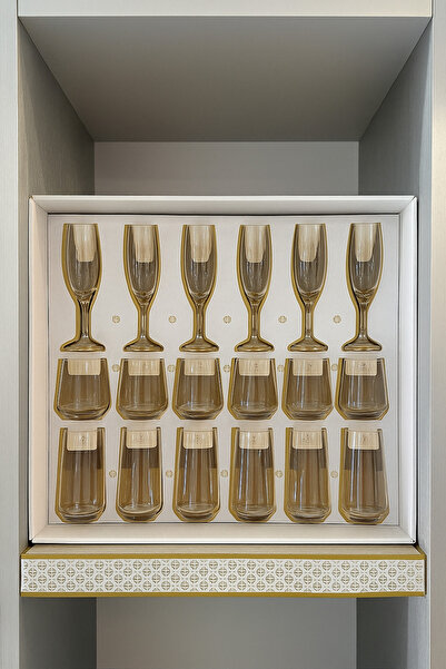 Herencia Altın Detaylı 18 Parça Cam Bardak Takımı (Su ve Meşrubat Bardakları)