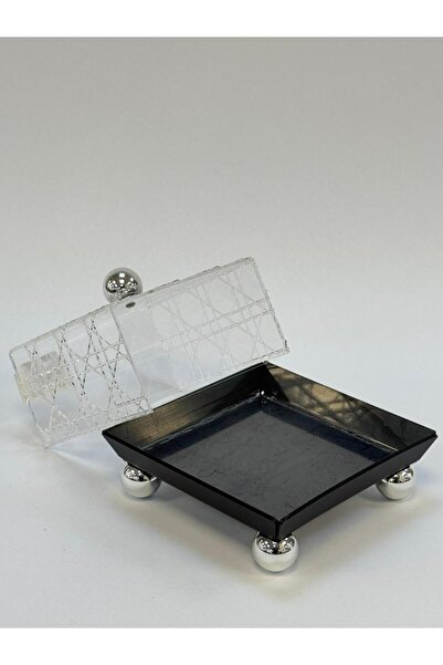 Living صينية أكريليك مربعة سوداء*شفافة _ 17×17×14 سم