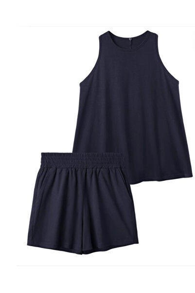 REORIA Women Cotton Tracksuit Sleeveless A-line Top & Shorts Two-Piece Set