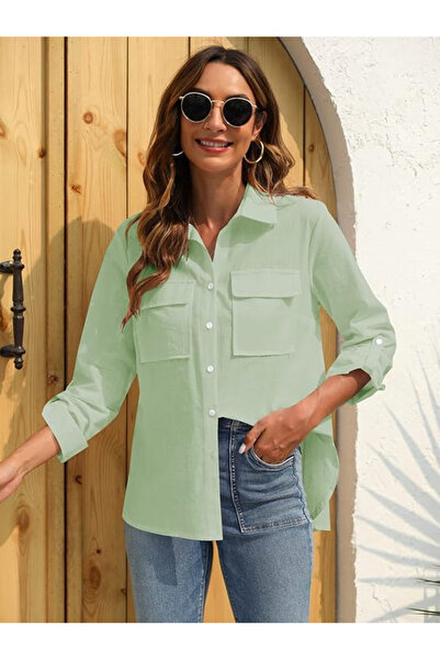 OEM Women's casual long-sleeved shirt size M green