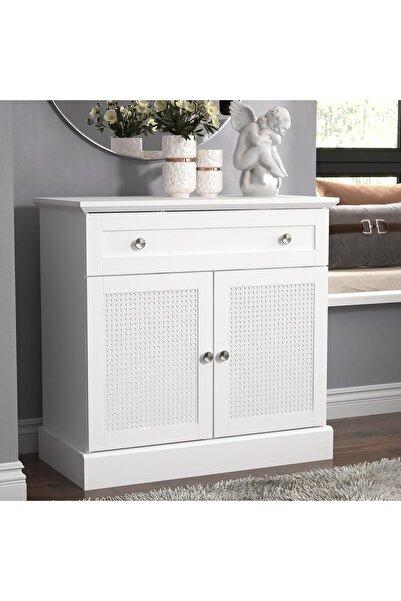 GALANO Coventry 2-Door 1-Drawer Sideboard - Rattan Storage Cabinet with Adjustable Shelf - White