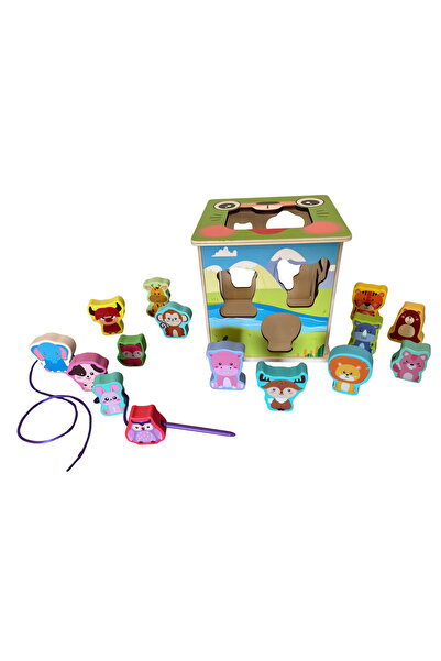 OEM Joc educativ din lemn - Cub cu 15 piese de animale de introdus și aliniat...